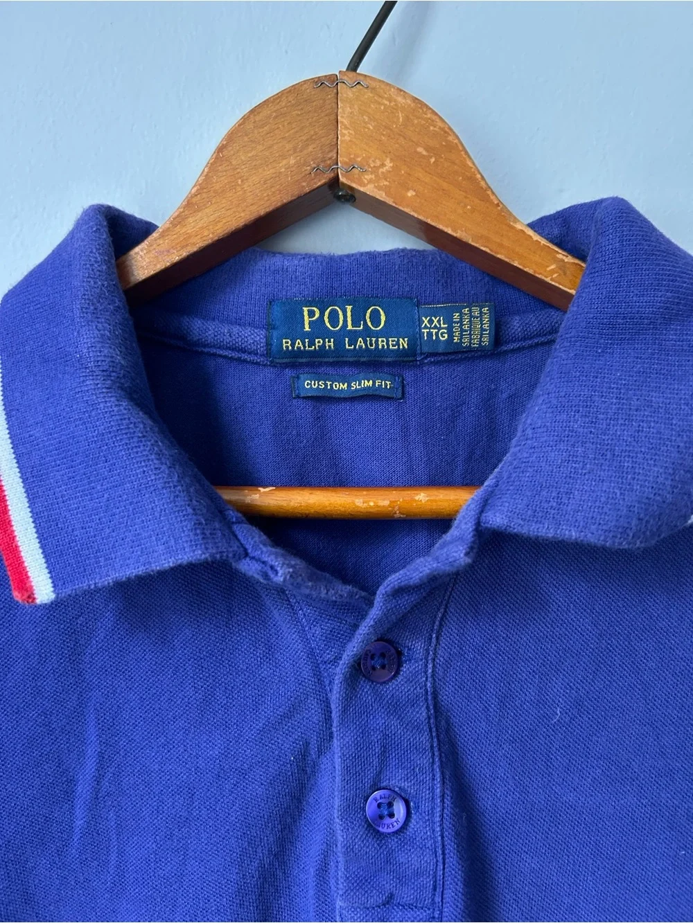 Y2K Vintage Polo Ralph Lauren Men's Red, White, Blue Polo 2XL‎ Custom Slim Fit